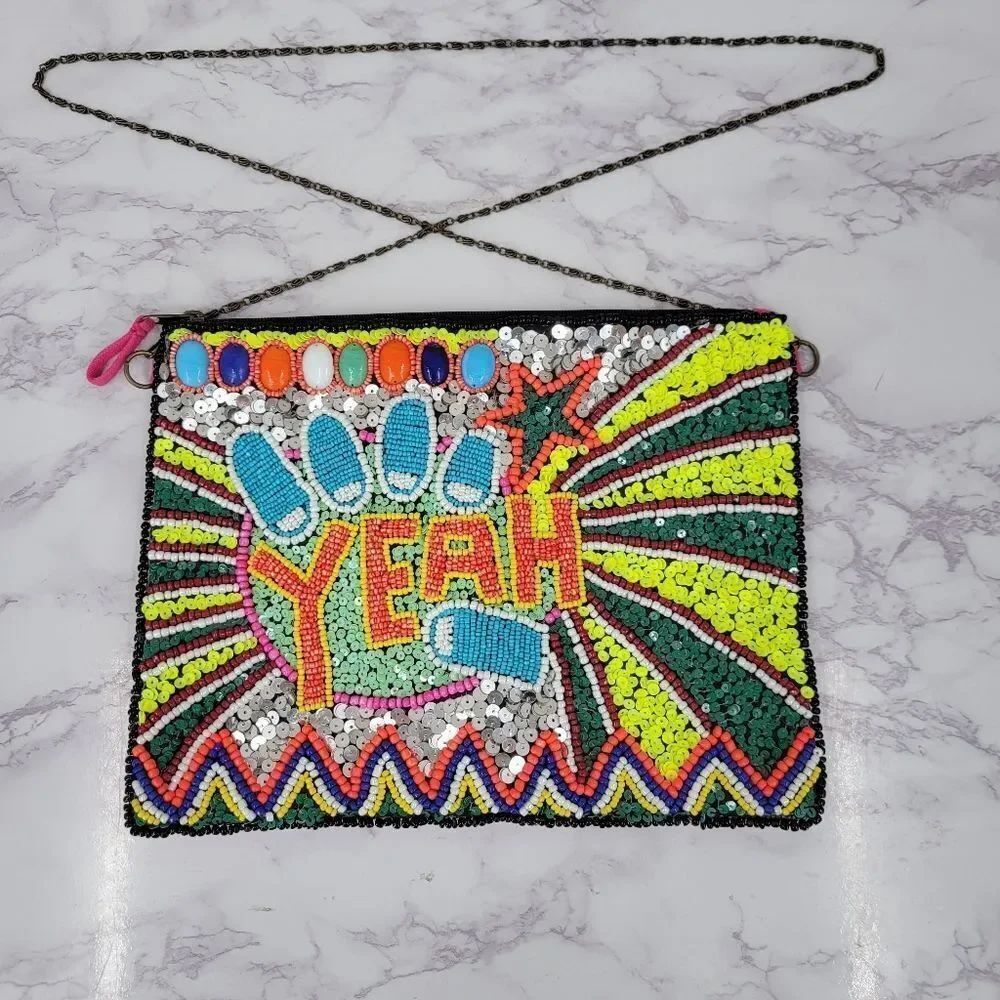Yeah Colorful Beaded Sequin Clutch Crossbody Bag Bohemian Statement